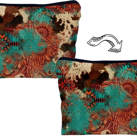 Retro Makeup Bag - Western Cosmetic Gifts, Small Western Cosmetic Bag for Purse - Picture 4 of 6